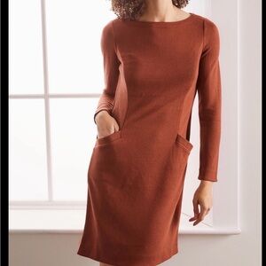 Boden Ingrid Jacquard Knit Shift Dress Sz 6 Long sleeve  Burnt Orange Minimalist